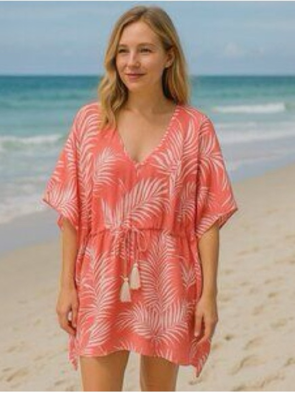 Cleobella Coral Palm Dreamy Sunset Kaftan Coverup One Size